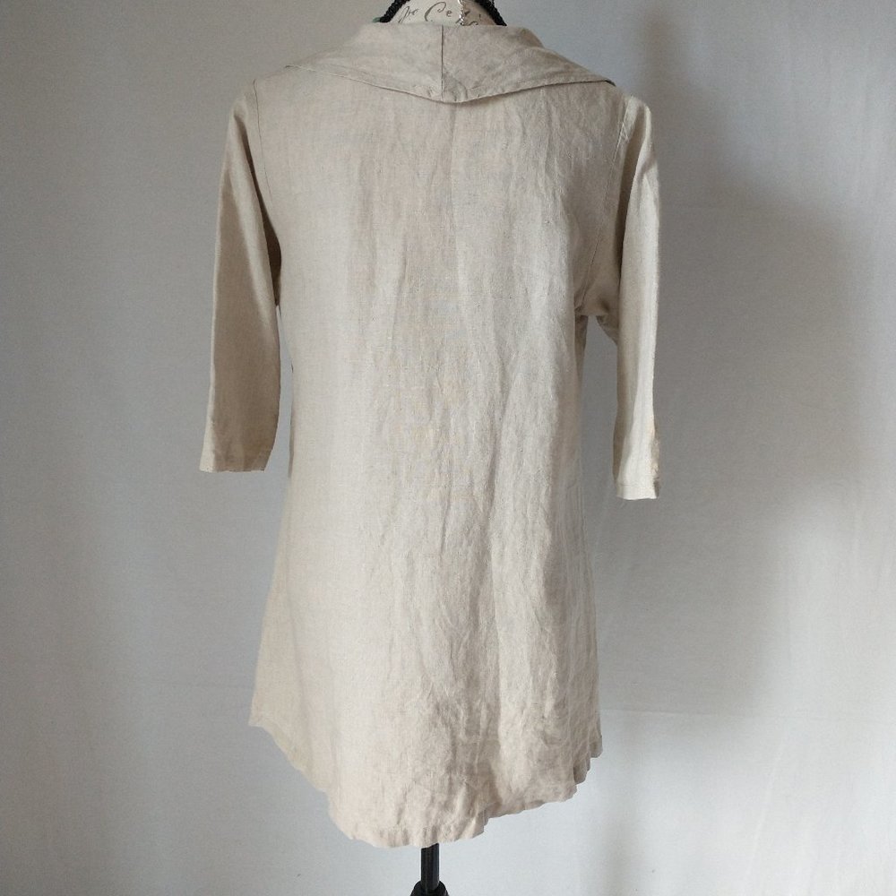 Beni Vie 100%Linen Lagenlook Tunic Top Pocket Natural Fabric Beige S Made in USA - Picture 5 of 10
